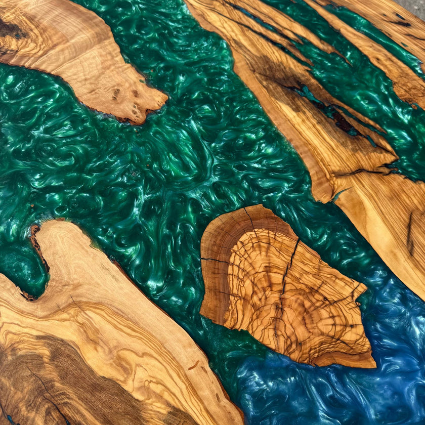 Modern Epoxy Resin Table for Kitchen & Dining Room, Solid Wood Furniture