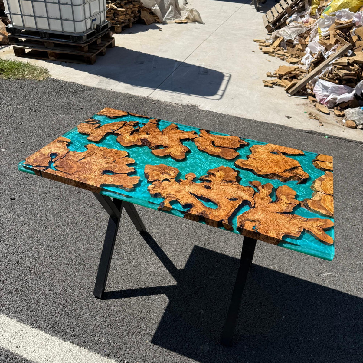 Handmade Olive Wood and Epoxy Dining Table: Kitchen & Living Room Table