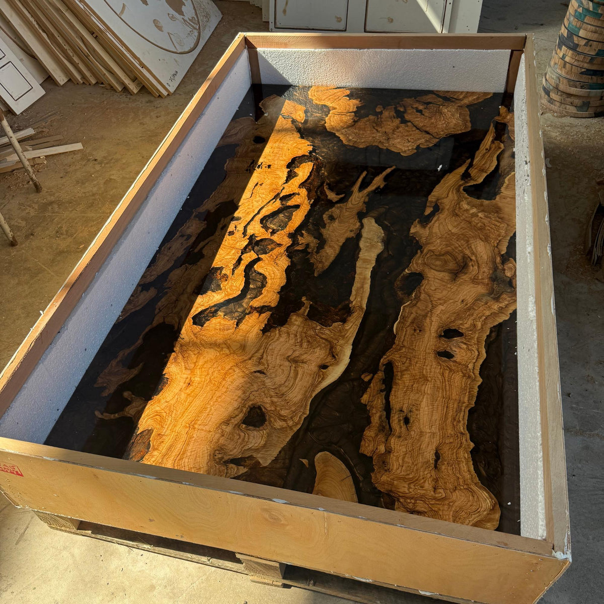 Personalized Epoxy Dining Table, Live Edge Resin Table: Modern Solid Olive Wood Furniture