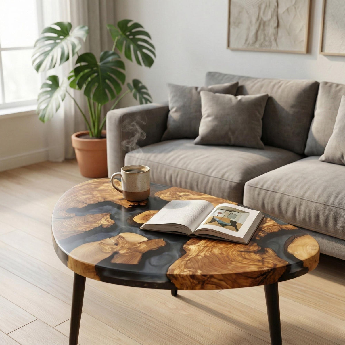 Handmade Olive Wood Epoxy Resin Coffee Table – Luxury Natural Center Table
