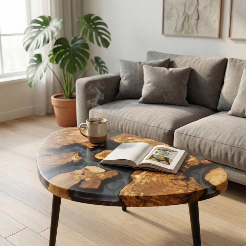 Handmade Olive Wood Epoxy Resin Coffee Table – Luxury Natural Center Table