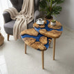 Handmade Olive Wood & Epoxy Nesting Tables, Modern Live Edge Coffee Table Set