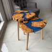 Handmade Olive Wood & Epoxy Nesting Tables, Modern Live Edge Coffee Table Set