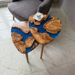 Handmade Olive Wood & Epoxy Nesting Tables, Modern Live Edge Coffee Table Set
