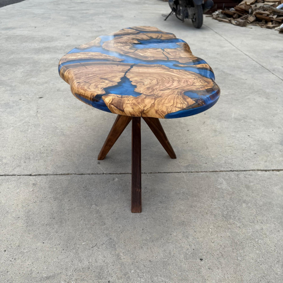 Large Olive Wood Epoxy Coffee Table | Modern Live Edge Centerpiece | Custom Solid Wood Furniture