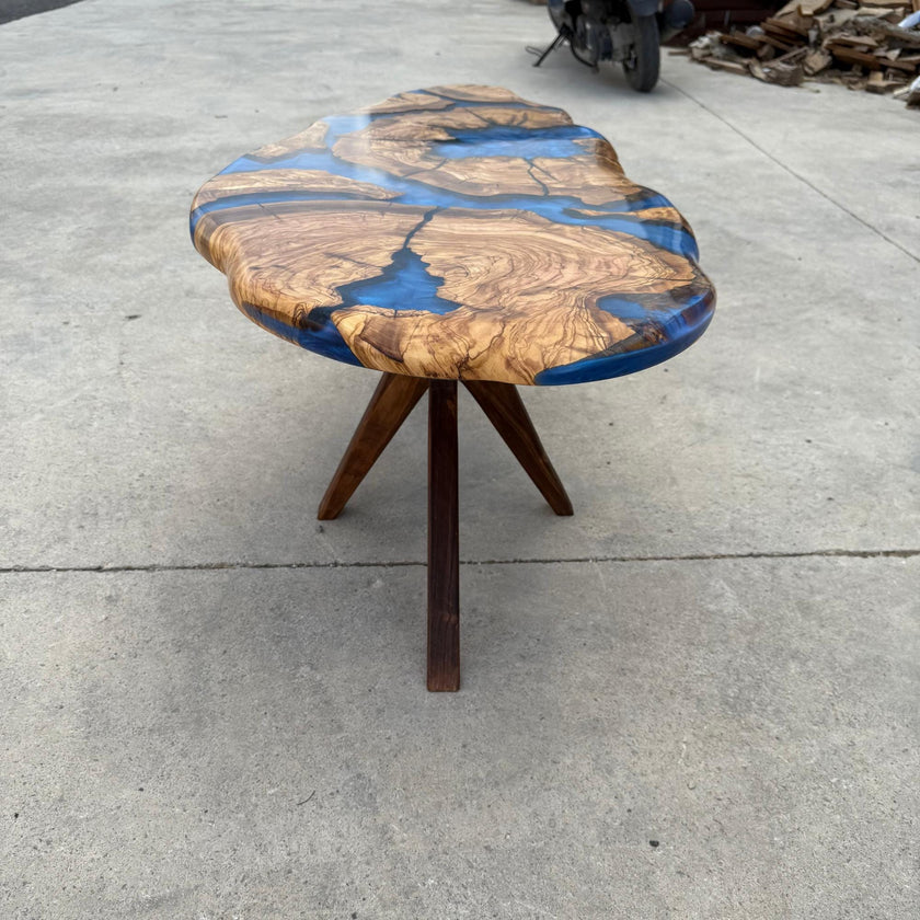 Large Olive Wood Epoxy Coffee Table | Modern Live Edge Centerpiece | Custom Solid Wood Furniture