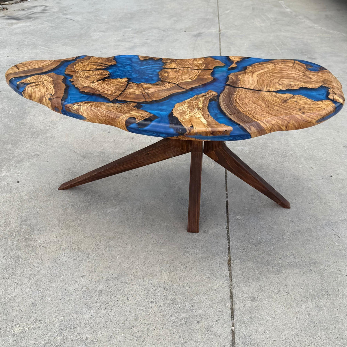 Large Olive Wood Epoxy Coffee Table | Modern Live Edge Centerpiece | Custom Solid Wood Furniture