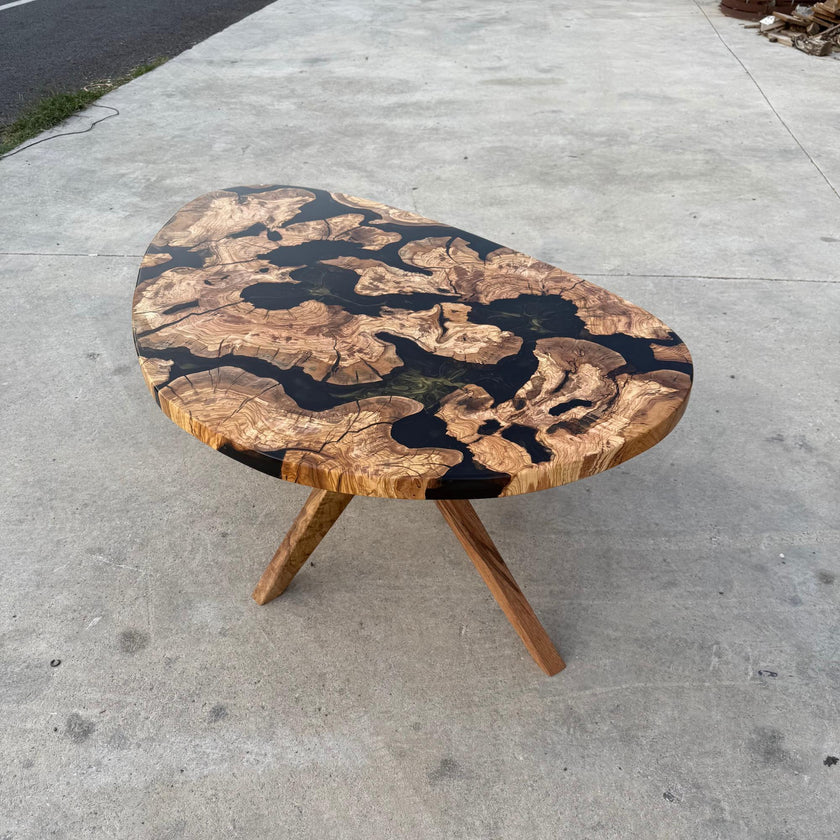 Olive Wood Epoxy Coffee Table: Custom Made to Order Solid Wood Centerpiece