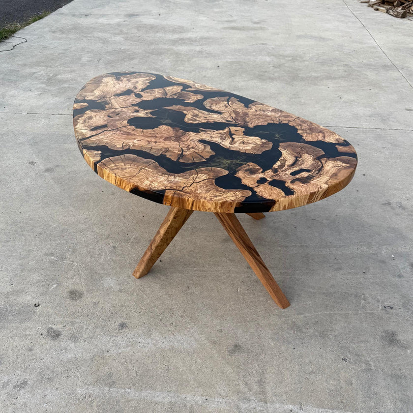 Olive Wood Epoxy Coffee Table: Custom Made to Order Solid Wood Centerpiece