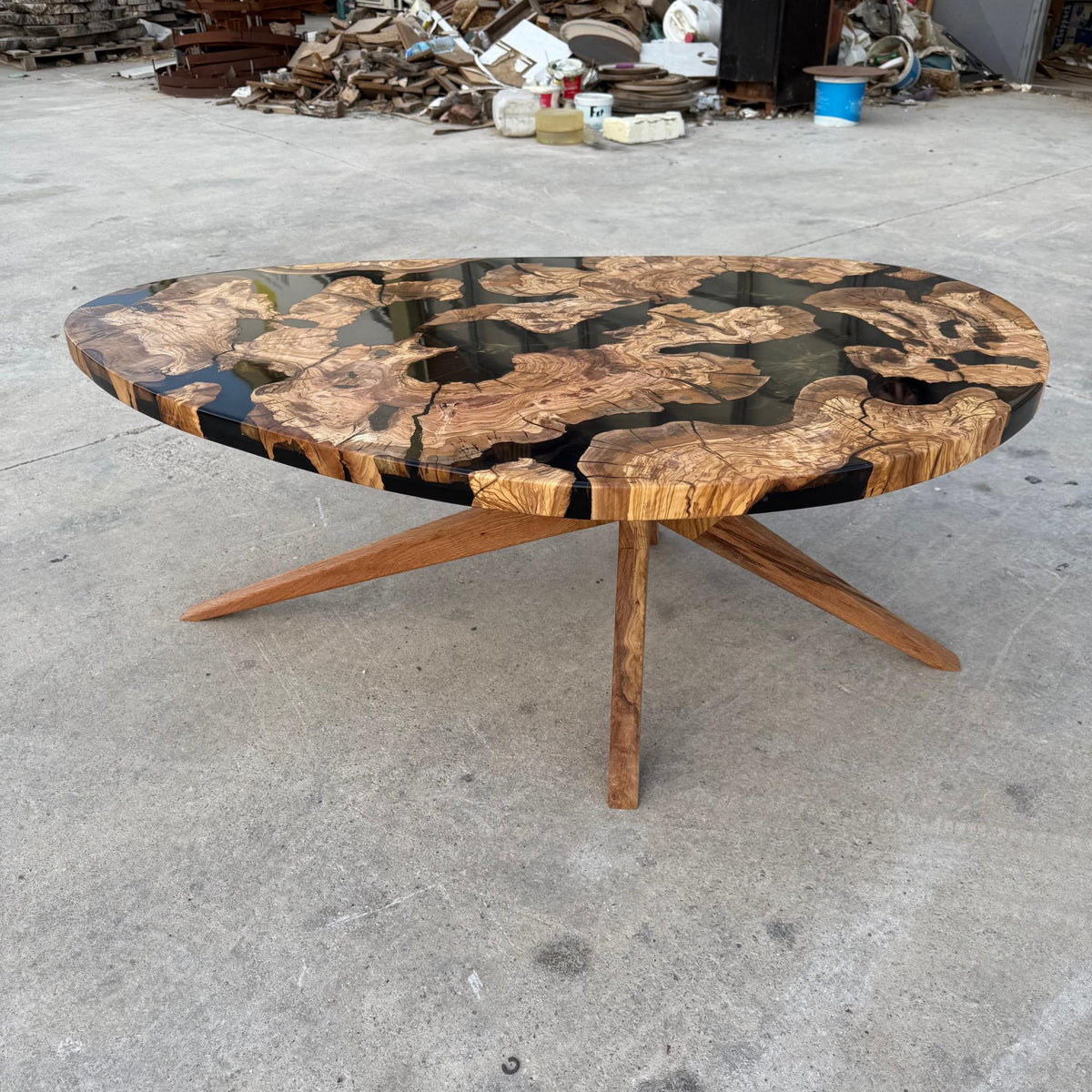 Olive Wood Epoxy Coffee Table: Custom Made to Order Solid Wood Centerpiece