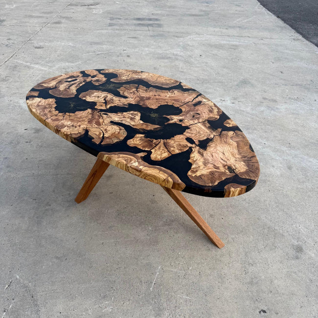 Olive Wood Epoxy Coffee Table: Custom Made to Order Solid Wood Centerpiece