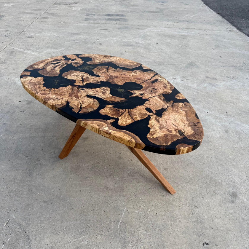 Olive Wood Epoxy Coffee Table: Custom Made to Order Solid Wood Centerpiece