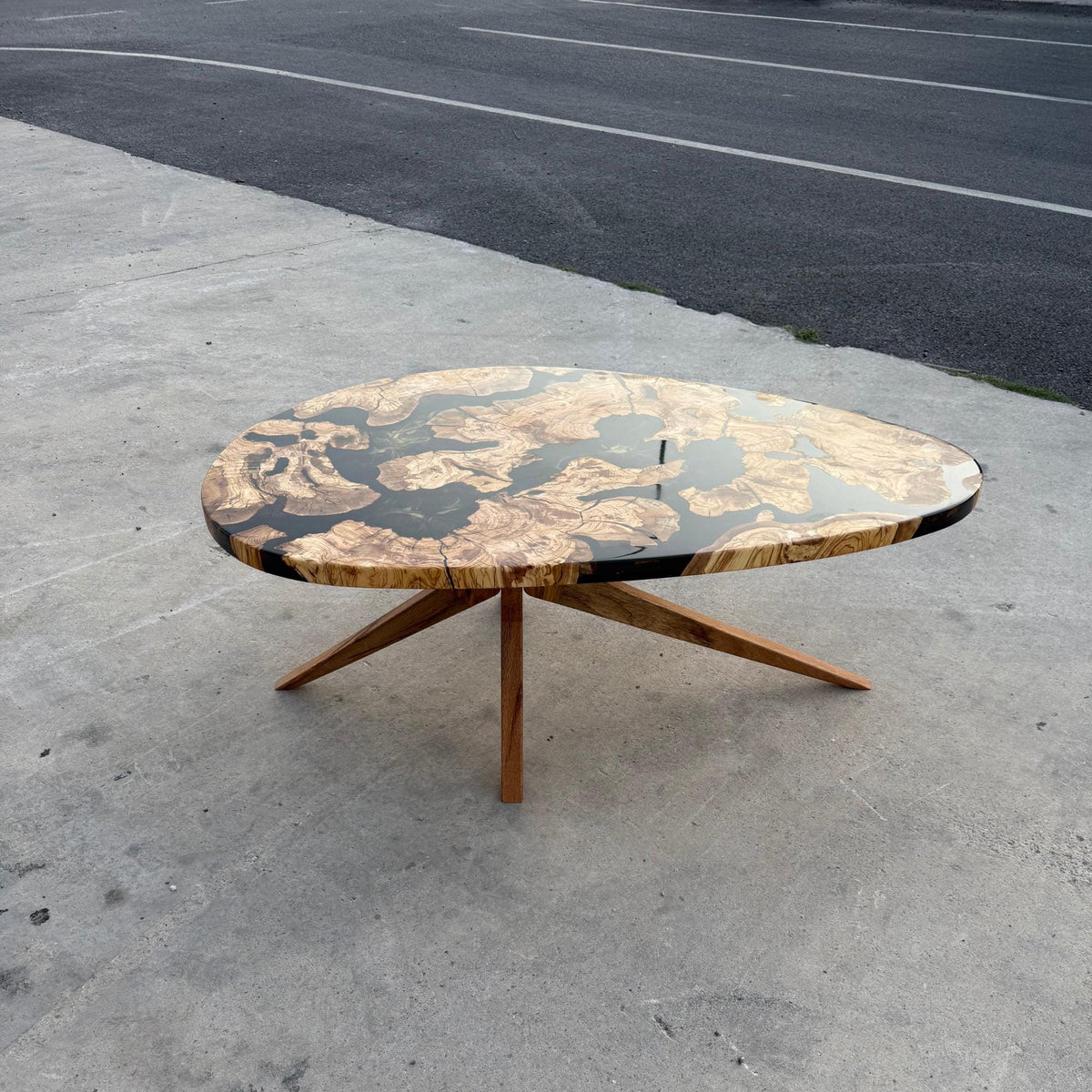Olive Wood Epoxy Coffee Table: Custom Made to Order Solid Wood Centerpiece