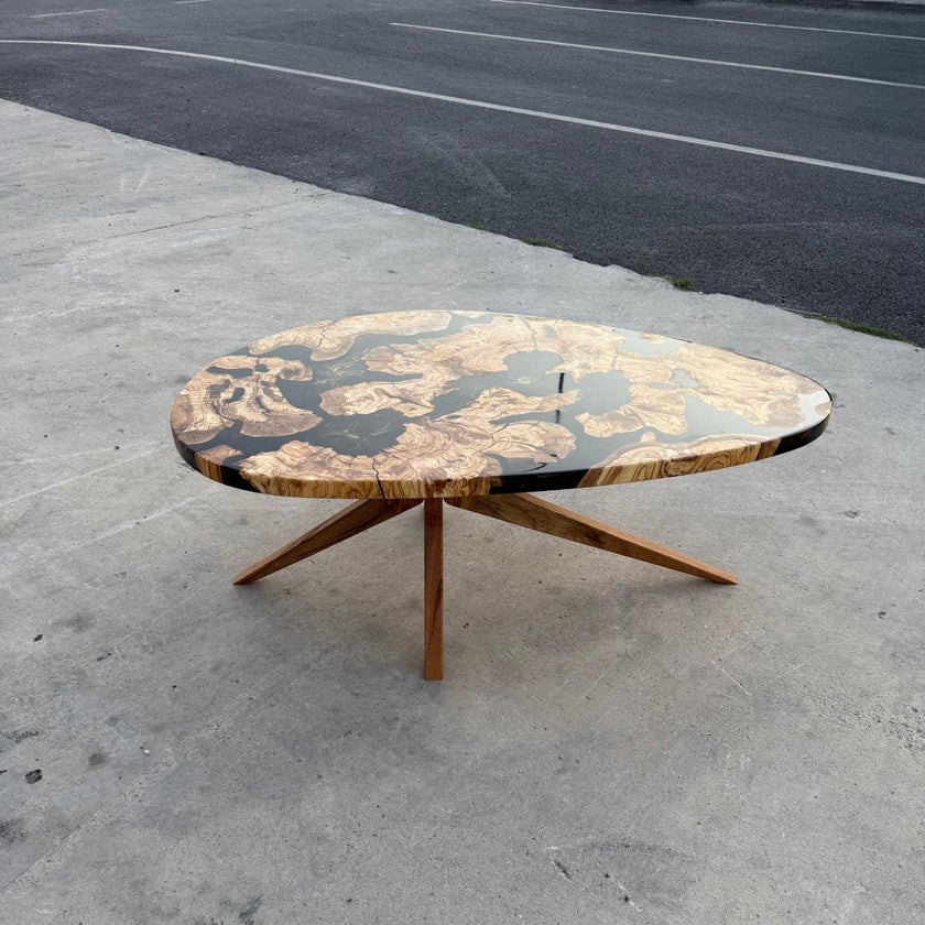 Olive Wood Epoxy Coffee Table: Custom Made to Order Solid Wood Centerpiece