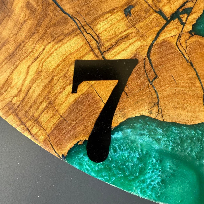 Handmade Olive Wood & Epoxy Wall Clock – Natural Modern Home Decor – Silent Mechanism