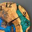 Handmade Olive Wood & Epoxy Wall Clock – Natural Modern Home Decor – Silent Mechanism