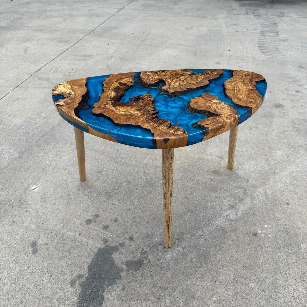 Handmade Olive Wood Epoxy Center Table | Modern Live Edge Resin Coffee Table