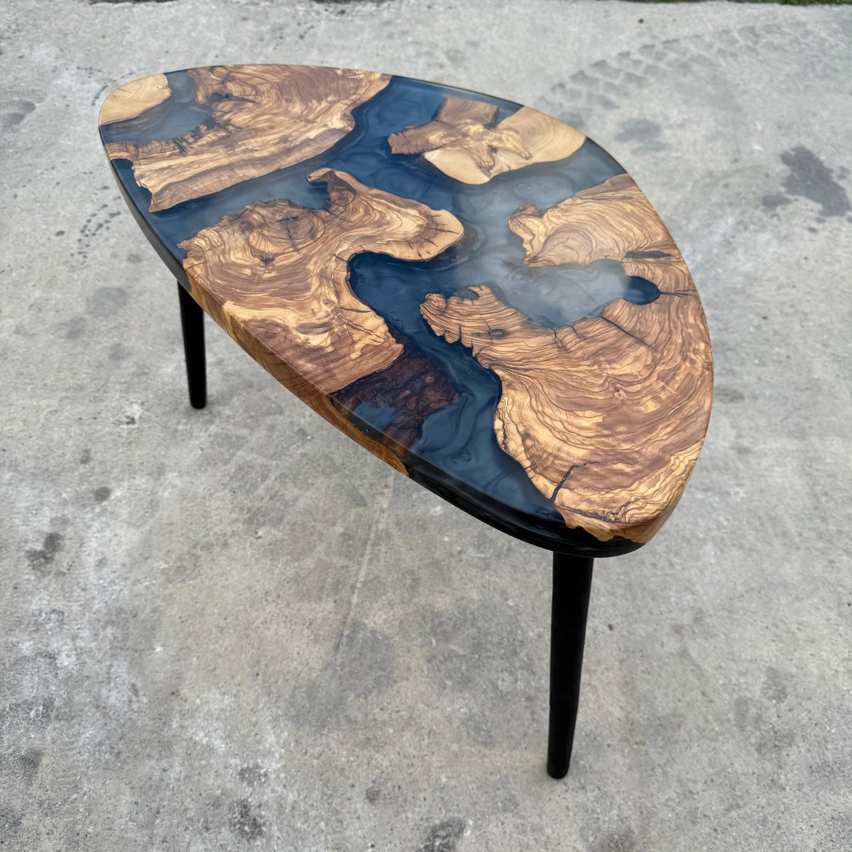 Handmade Olive Wood Epoxy Center Table | Modern Live Edge Resin Coffee Table