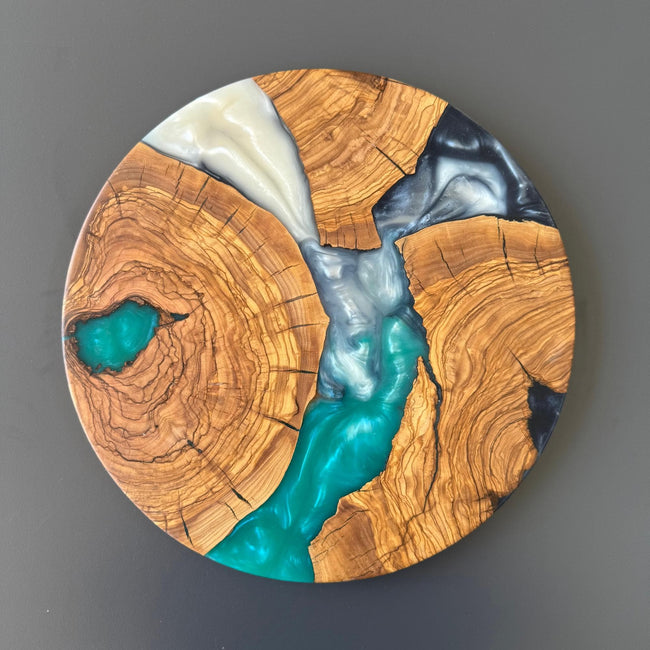 Round Charcuterie Board, Olive Wood Serving Tray, Cheese Platter, Rustic Kitchen Gift