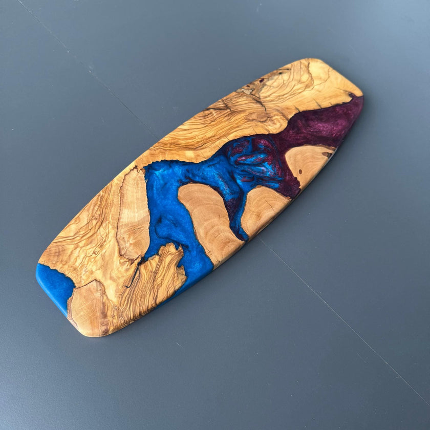 Olive Wood Epoxy Charcuterie Board, Grazing Board, Wine Snack Platter