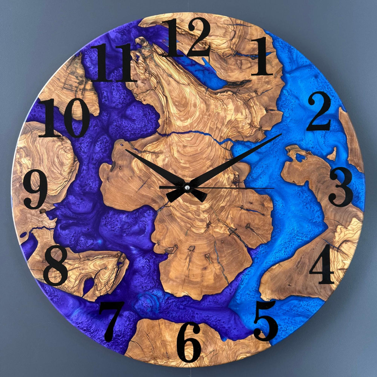 Handmade Olive Wood & Epoxy Resin Wall Clock | Modern Natural Home Decor | Custom Made-to-Order Wooden Art Clock