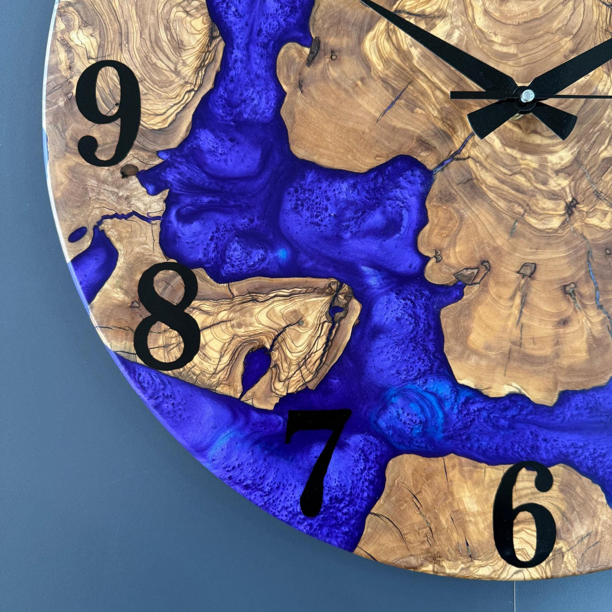 Handmade Olive Wood & Epoxy Resin Wall Clock | Modern Natural Home Decor | Custom Made-to-Order Wooden Art Clock