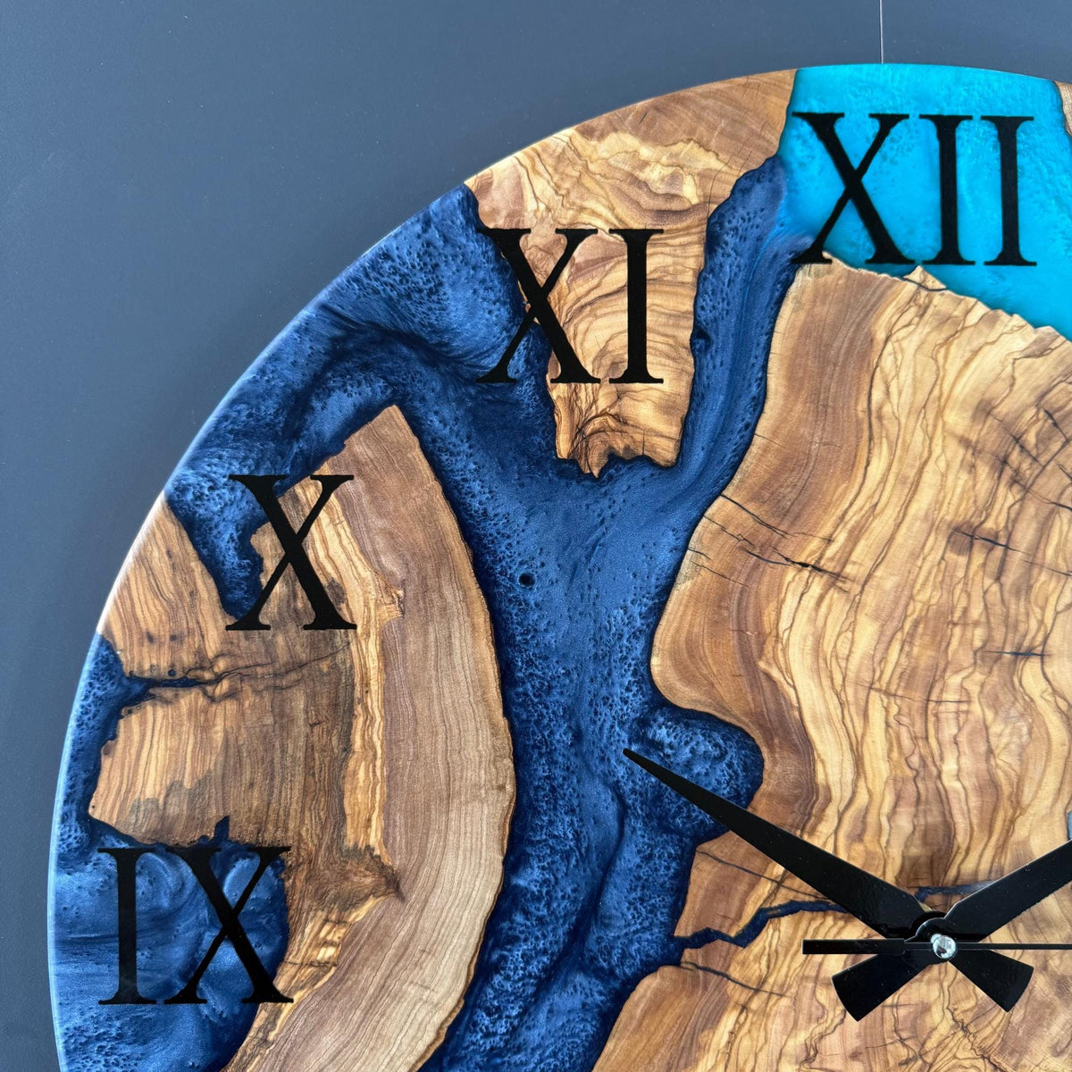 Epoxy Resin & Olive Wood Wall Clock | Handmade Modern Art Clock | Unique Gift for Home and Office