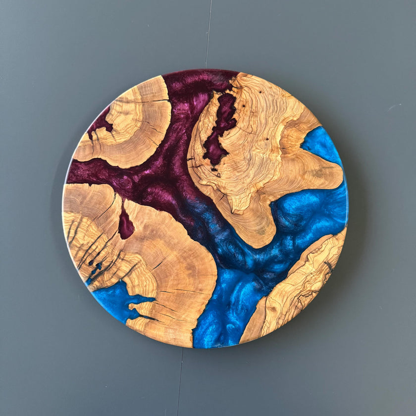 Round Charcuterie Board, Olive Wood Grazing Board, Cheese Platter, Rustic Kitchen Gift