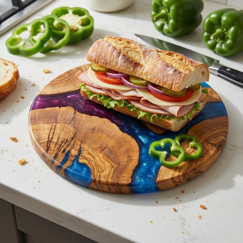 Round Charcuterie Board, Olive Wood Grazing Board, Cheese Platter, Rustic Kitchen Gift