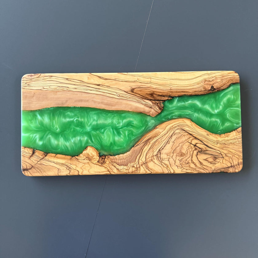 Personalized Olive Wood Epoxy Charcuterie Board – Handmade Resin Serving Board