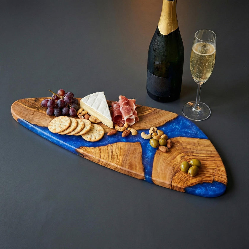 Red Epoxy Olive Wood Charcuterie Board, Handmade Cheese Board, Serving Platter, Rustic Kitchen Gift