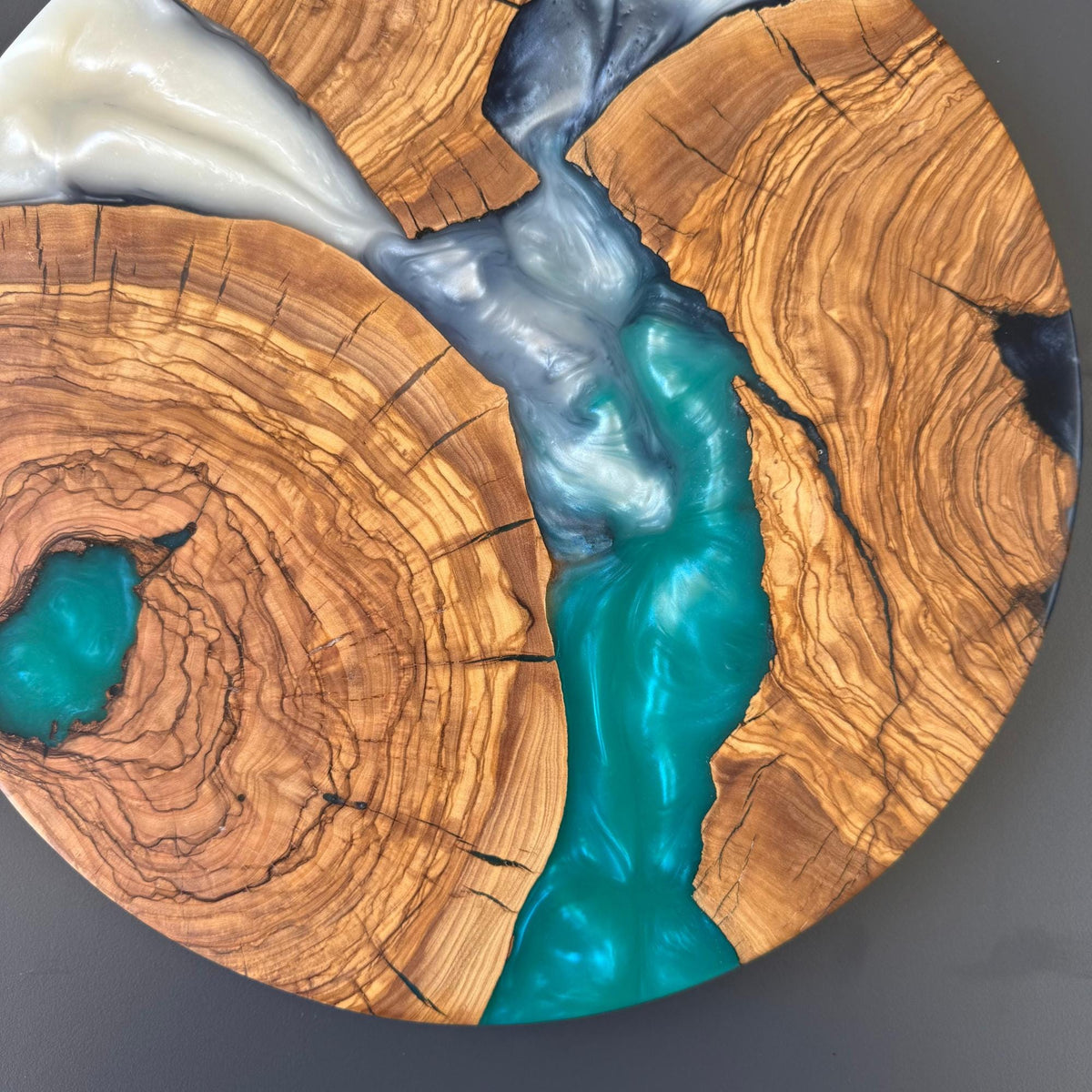 Round Charcuterie Board, Olive Wood Serving Tray, Cheese Platter, Rustic Kitchen Gift