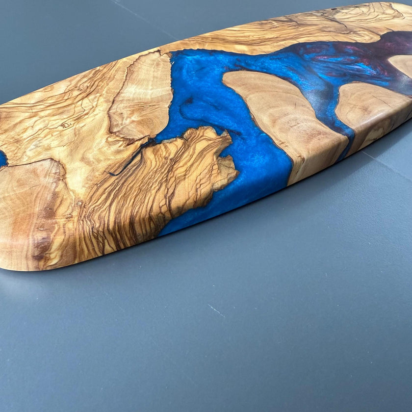 Olive Wood Epoxy Charcuterie Board, Grazing Board, Wine Snack Platter