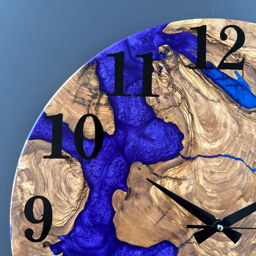 Handmade Olive Wood & Epoxy Resin Wall Clock | Modern Natural Home Decor | Custom Made-to-Order Wooden Art Clock