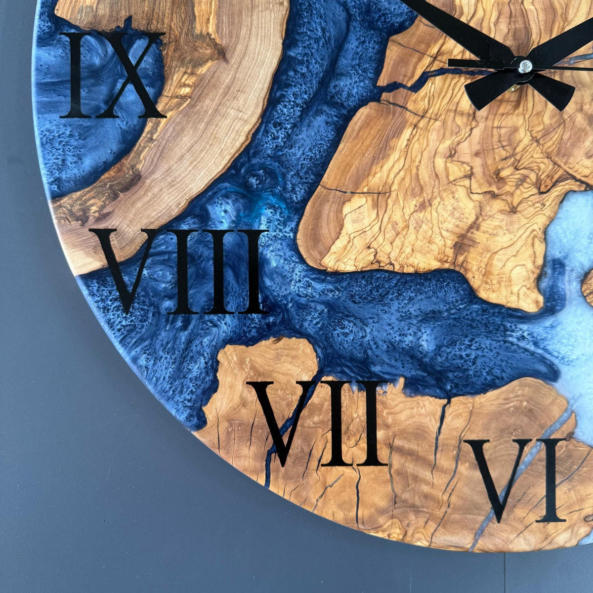 Epoxy Resin & Olive Wood Wall Clock | Handmade Modern Art Clock | Unique Gift for Home and Office