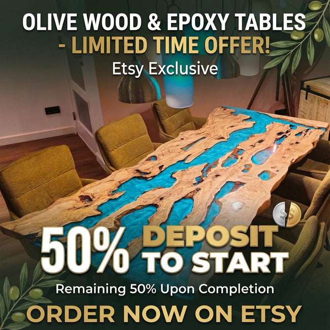 Modern Epoxy Resin Table for Kitchen & Dining Room, Solid Wood Furniture