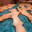 Personalized Epoxy Dining Table, Live Edge Resin Table: Modern Solid Olive Wood Furniture