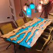 Personalized Epoxy Dining Table, Live Edge Resin Table: Modern Solid Olive Wood Furniture