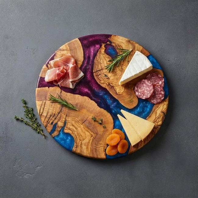 Round Charcuterie Board, Olive Wood Grazing Board, Cheese Platter, Rustic Kitchen Gift