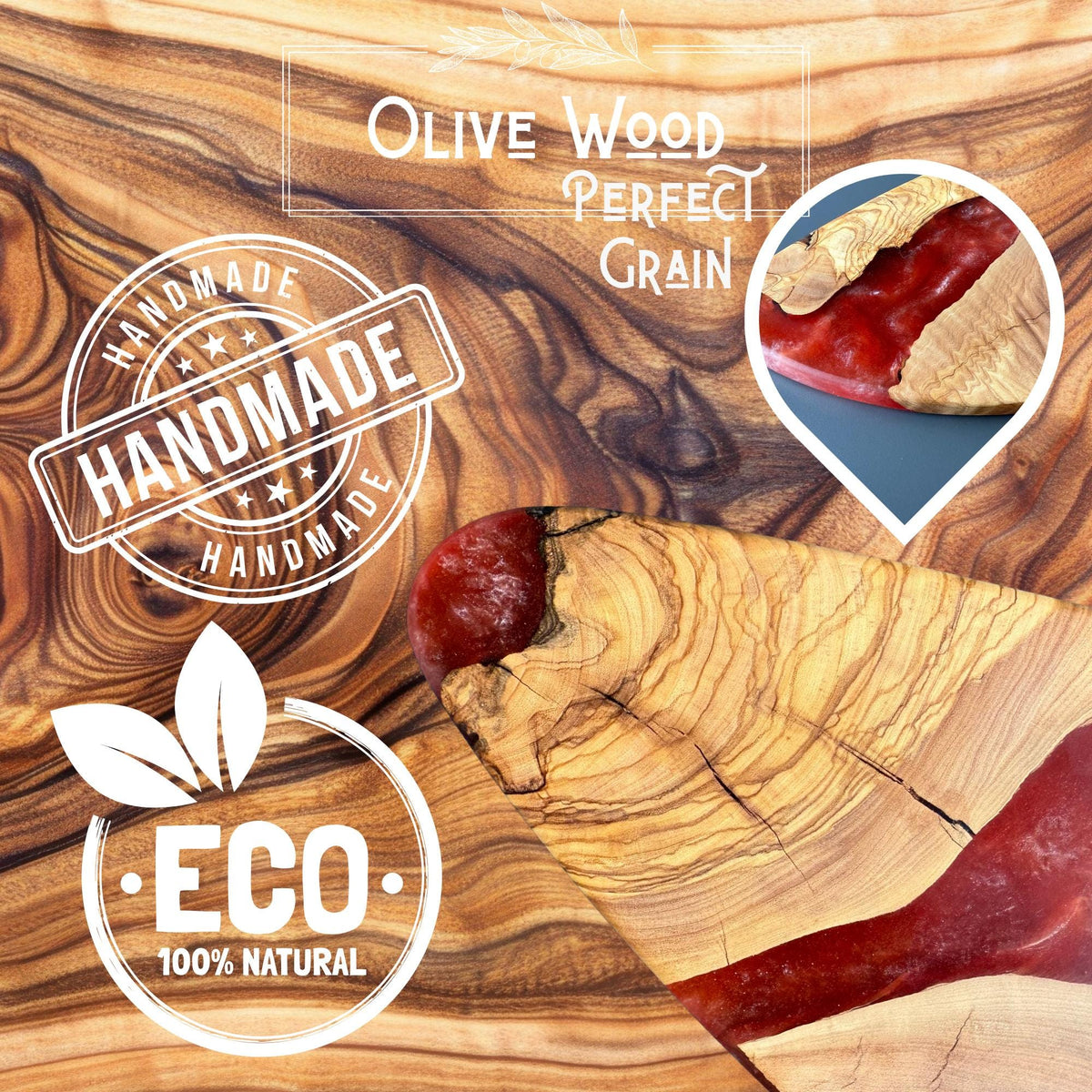 Red Epoxy Olive Wood Charcuterie Board, Handmade Cheese Board, Serving Platter, Rustic Kitchen Gift