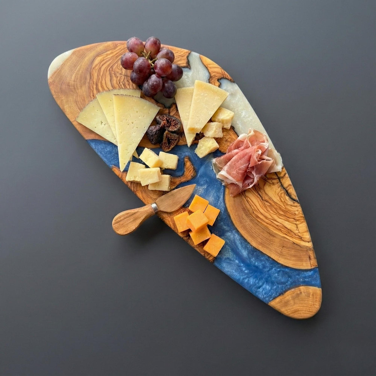 Red Epoxy Olive Wood Charcuterie Board, Handmade Cheese Board, Serving Platter, Rustic Kitchen Gift