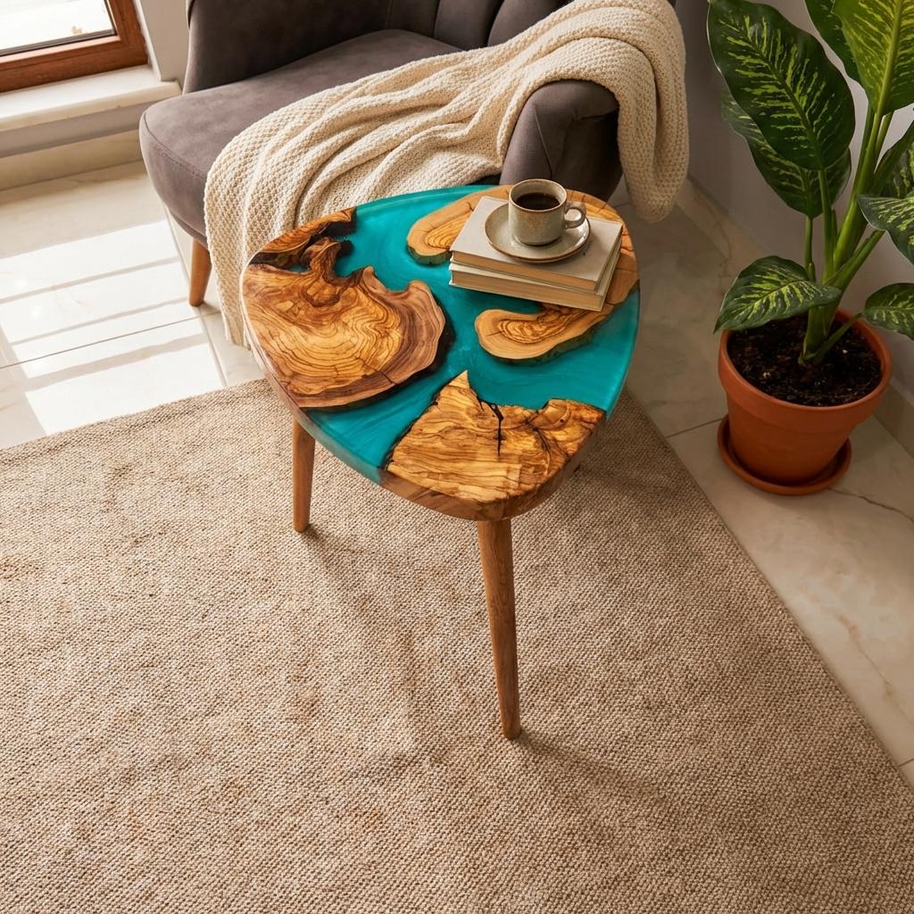 Handmade Olive Wood Epoxy Resin Nesting Tables – Luxury Natural Wood Side Tables