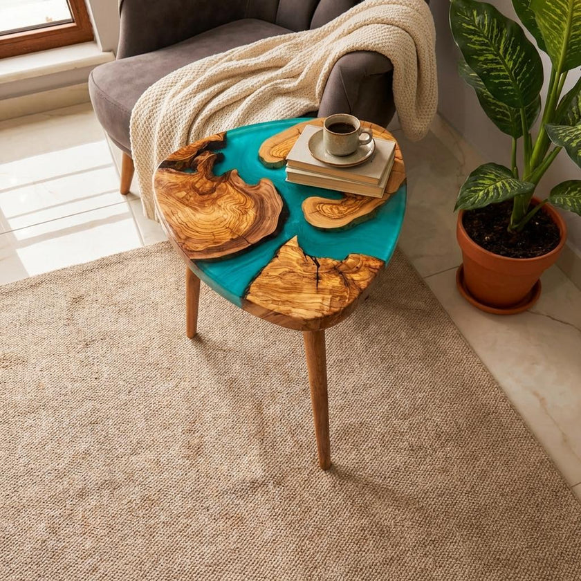 Handmade Olive Wood Epoxy Resin Nesting Tables – Luxury Natural Wood Side Tables