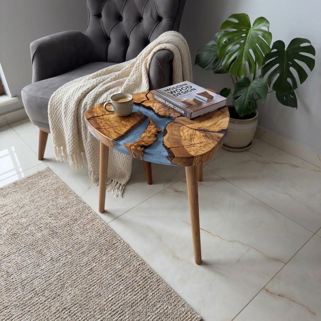Handmade Olive Wood Epoxy Resin Nesting Tables – Luxury Natural Wood Side Tables