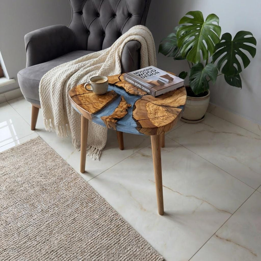 Handmade Olive Wood Epoxy Resin Nesting Tables – Luxury Natural Wood Side Tables