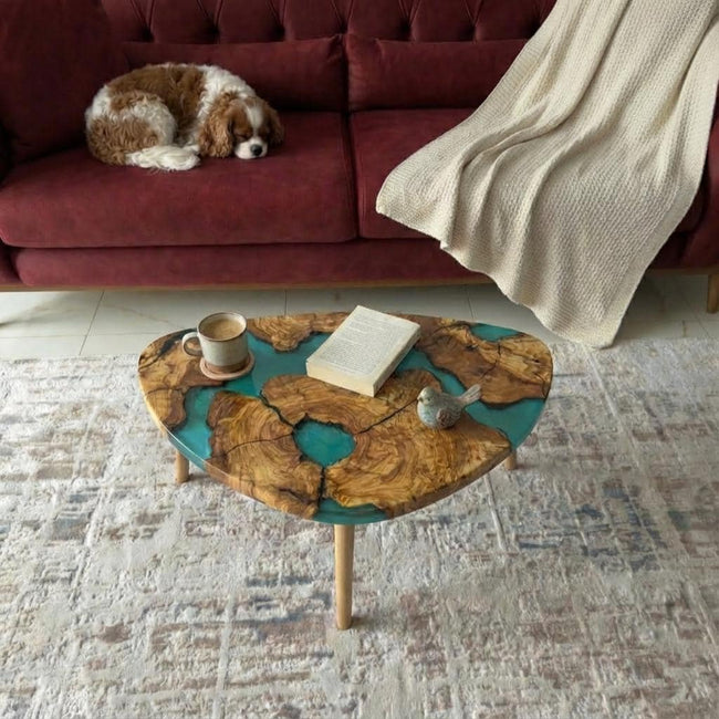 Handmade Olive Wood Epoxy Resin Coffee Table – Luxury Natural Center Table
