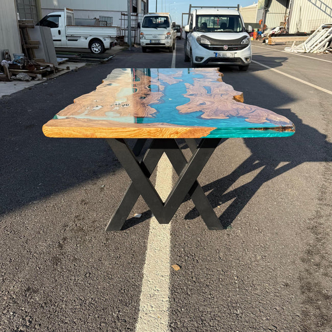 Live Edge Olive Wood Epoxy Resin Table – One of a Kind Handmade Luxury Wood Table