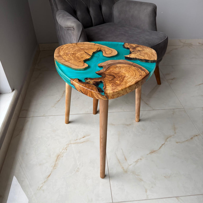 Handmade Olive Wood Epoxy Resin Nesting Tables – Luxury Natural Wood Side Tables