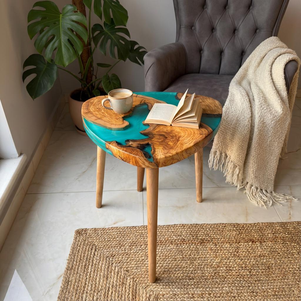 Handmade Olive Wood Epoxy Resin Nesting Tables – Luxury Natural Wood Side Tables