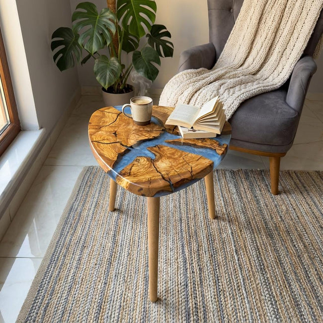 Handmade Olive Wood Epoxy Resin Nesting Tables – Luxury Natural Wood Side Tables
